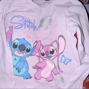 Disney Pink Long-Sleeve Top with Stitch & Angel Graphic